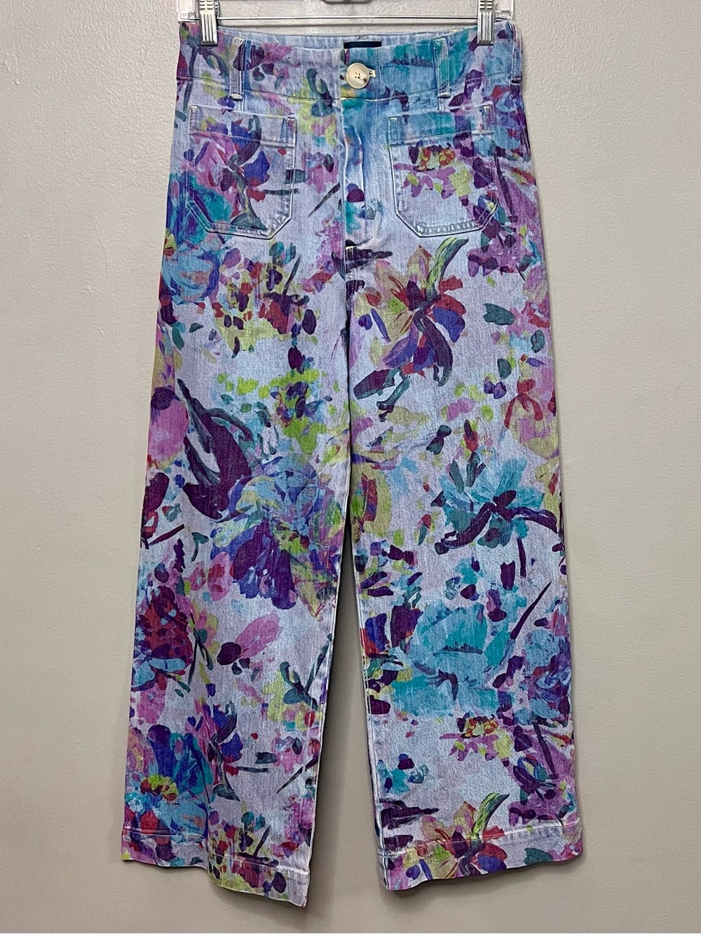 NWOT Anthropologie Maeve Colette High Rise Wide Leg Cropped Jeans Floral Size 27